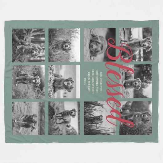 Aangepaste 11 foto-Collage BLESSED Dusty Green Fleece Deken (Voorkant (Horizontaal))