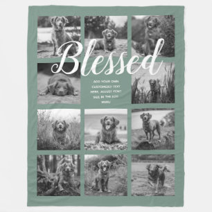 Aangepaste 11 foto-Collage BLESSED Dusty Green Fleece Deken