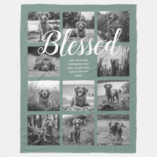 Aangepaste 11 foto-Collage BLESSED Dusty Green Fleece Deken (Voorkant)