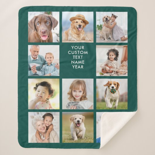 Aangepaste 11 foto Collage Trendy Emerald Green Sherpa Deken (Voorkant)