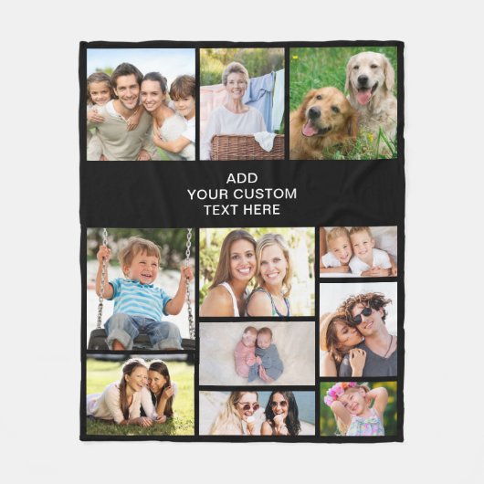 Aangepaste 11 foto collage zwart fleece deken (Voorkant)