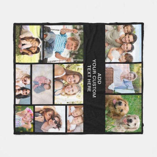Aangepaste 11 foto collage zwart fleece deken (Voorkant (Horizontaal))