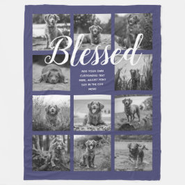 Aangepaste 11 foto-inkolling BLESSED Navy Blue Fleece Deken