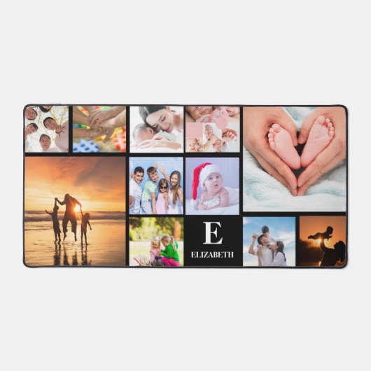 Aangepaste 11 foto monogram naam bureaumat (Voorkant)