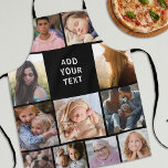 Aangepaste 11 fotocollage schort<br><div class="desc">Gepersonaliseerd keukenplatform met een zwarte achtergrond die kan worden gewijzigd in elke kleur,  11 foto's van uw keuze en een eenvoudige sjabloon voor tekst.</div>