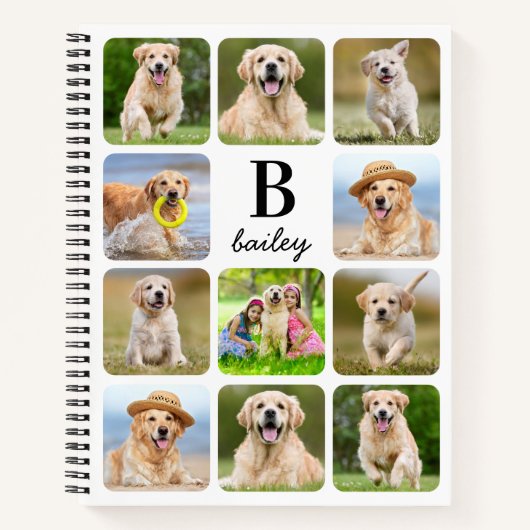 Aangepaste 11 Photo Collage Monogram Pet Dog Notitieboek (Voorkant)