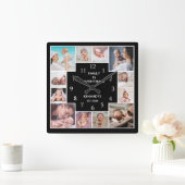 Aangepaste 12 foto collage familie is alles zwart vierkante klok (Huis)