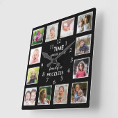 Aangepaste 12 Foto Collage Familie Tijd Quote Zwar Vierkante Klok (Hoek)
