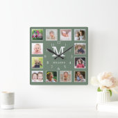 Aangepaste 12 foto collage familienaam monogram gr vierkante klok (Huis)