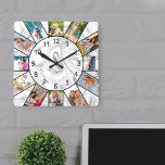 Aangepaste 12 foto Collage Gray White Marble Vierkante Klok<br><div class="desc">Creëer uw eigen unieke wandklok met 12 van uw favoriete foto's. Het fotomalplaatje is opstelling klaar voor u om uw afbeeldingen toe te voegen die met de klok mee van de bovenkant werken. Dit aantrekkelijke, grijze en witte marmer ontwerp heeft zwarte cijfers en zal er geweldig uitzien met modern en...</div>