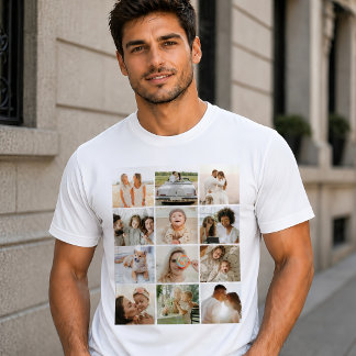 Aangepaste 12 foto's collage t-shirt