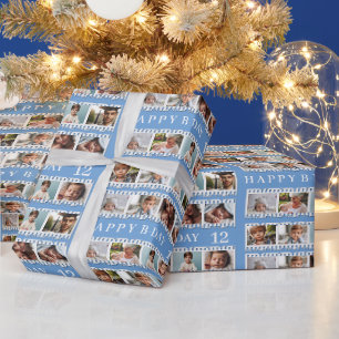 Aangepaste 12 foto's filmstrook blauw kinderen vol cadeaupapier