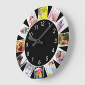 Aangepaste 12 zwarte fotocollage-ronde grote klok (Hoek)