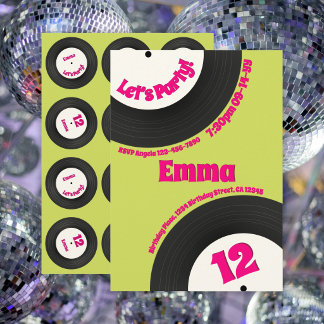 Aangepaste 12e verjaardag Kleurrijke Retro Vinylpl Kaart