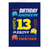 Aangepaste 13e verjaardag, gele blauwe pixelgamer (Voorkant)