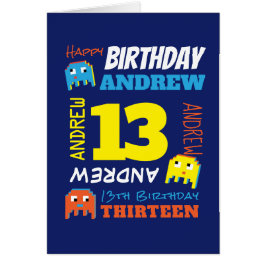 Aangepaste 13e verjaardag, gele blauwe pixelgamer