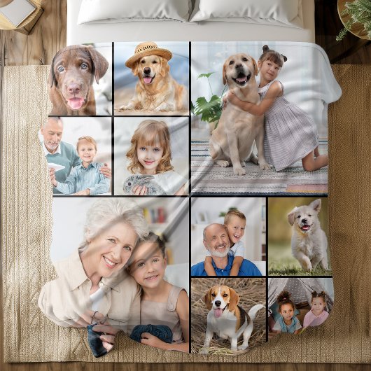 Aangepaste 14 Fotocollage Gepersonaliseerde Famili Fleece Deken
