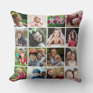 Aangepaste 16 foto collage familie citaat rustiek kussen