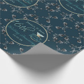 Aangepaste 16e bruiloft Jubileum Zilverachtig Bloe Cadeaupapier (Hoek)