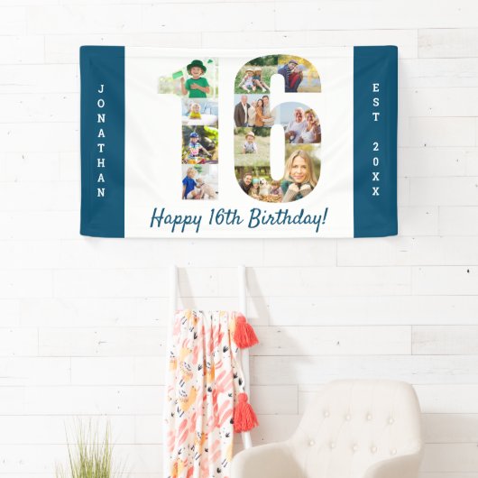 Aangepaste 16e verjaardag Foto-collage Spandoek (Insitu)