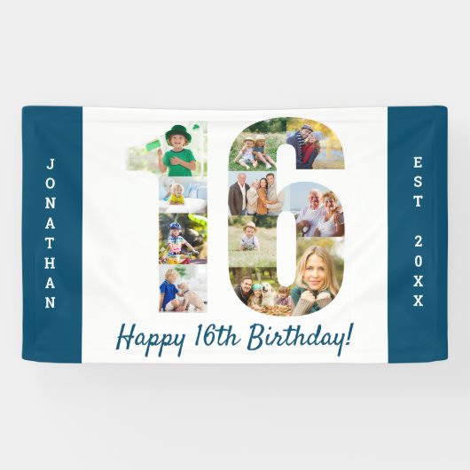 Aangepaste 16e verjaardag Foto-collage Spandoek (Horizontaal)