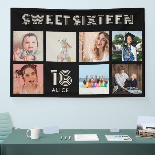 Aangepaste 16e Verjaardag Party Photo Collage Bann Spandoek (Beurs)