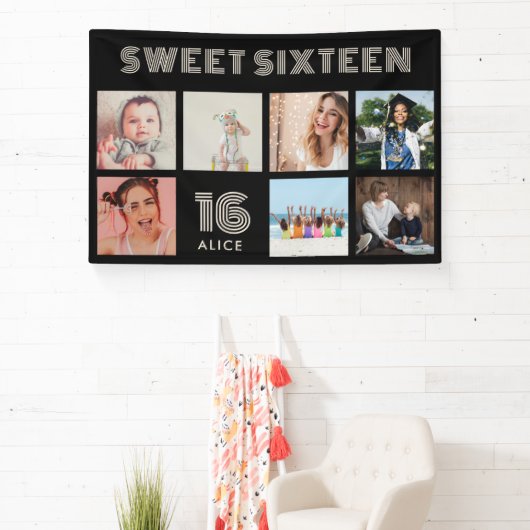 Aangepaste 16e Verjaardag Party Photo Collage Bann Spandoek (Insitu)