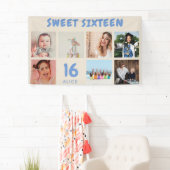 Aangepaste 16e verjaardagsfeestje foto collage ban spandoek (Insitu)