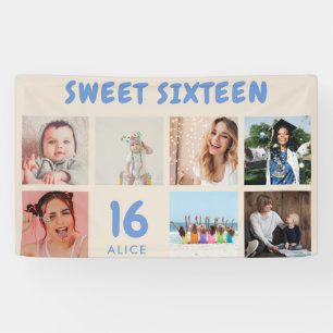 Aangepaste 16e verjaardagsfeestje foto collage ban spandoek