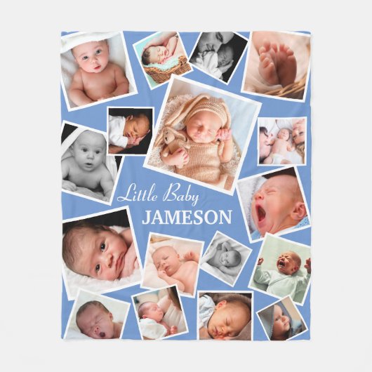 Aangepaste 17-Baby fotocollage | Blauw Fleece Deken (Voorkant)