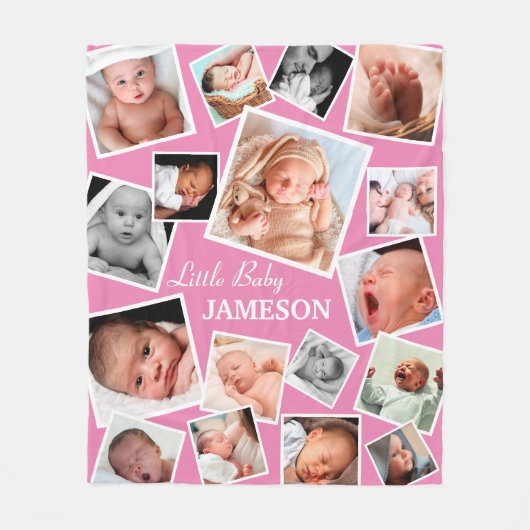 Aangepaste 17-Baby fotocollage | Roze Fleece Deken (Voorkant)