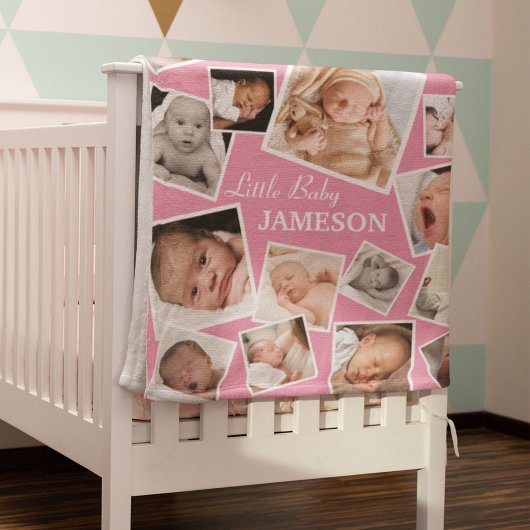 Aangepaste 17-Baby fotocollage | Roze Fleece Deken