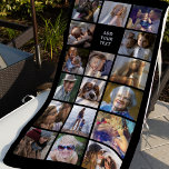 Aangepaste 17 fotocollage strandlaken<br><div class="desc">Geniet van de zon met je eigen gepersonaliseerde strandlaken! Ontworpen met veelzijdigheid in het achterhoofd, heeft onze handdoek een zwarte achtergrond die kan worden verplaatst naar elke tint van uw keuze. Voeg een uniek tintje toe met 17 foto's naar keuze en een eenvoudige, maar aangrijpende, tekst sjabloon. Maak deze zomer...</div>