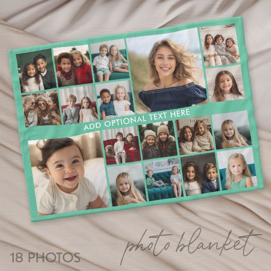 Aangepaste 18 foto collage - groen - witte tekst fleece deken