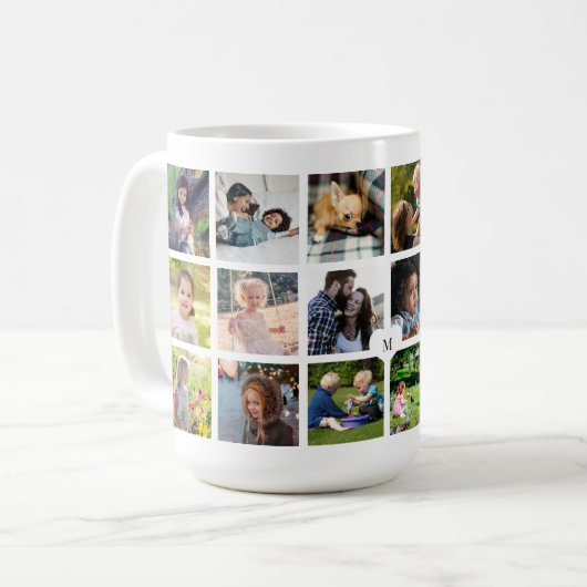 Aangepaste 18 foto collage monogram gepersonalisee koffiemok (Voorkant links)
