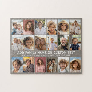 Aangepaste 18 foto collage - Taupe - witte tekst Legpuzzel