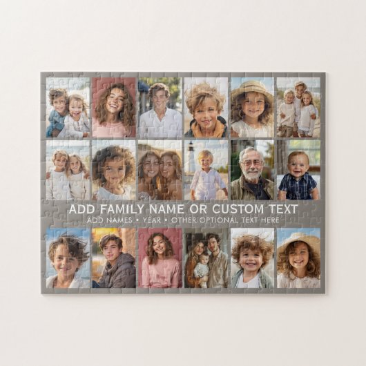 Aangepaste 18 foto collage - Taupe - witte tekst Legpuzzel (Horizontaal)