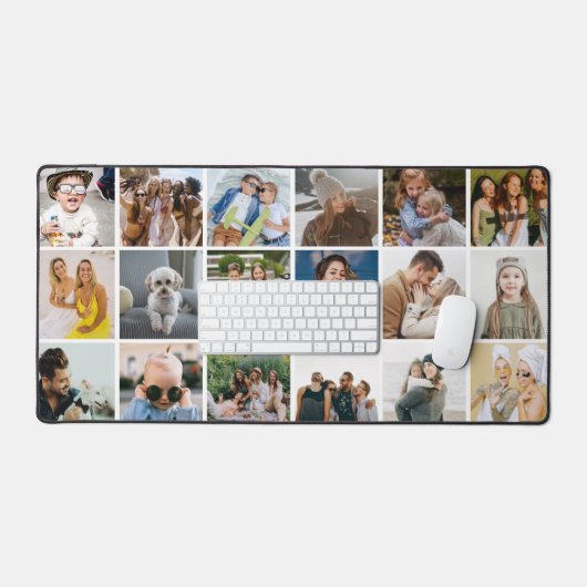 Aangepaste 18 Fotoraster Collage Modern Bureaumat (Keyboard & Muis)