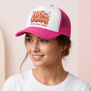 Aangepaste 18e verjaardag naam kleurrijk feest cad trucker pet