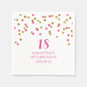Aangepaste 18e verjaardag Napkin Fuchsia Gold Conf Servet