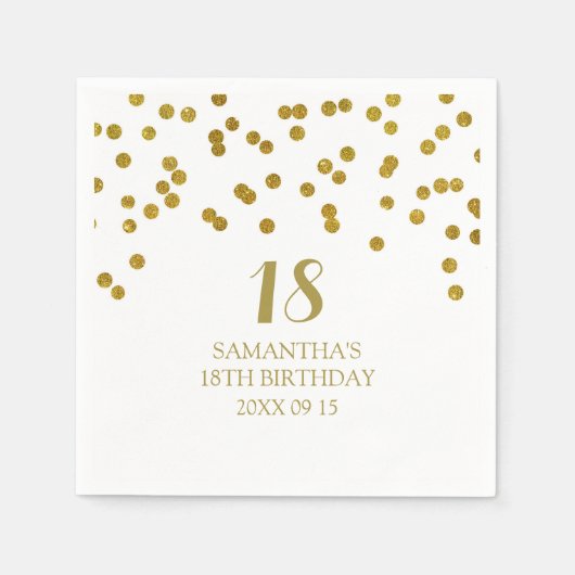 Aangepaste 18e Verjaardag Napkin Gold Confetti Servetten (Voorkant)