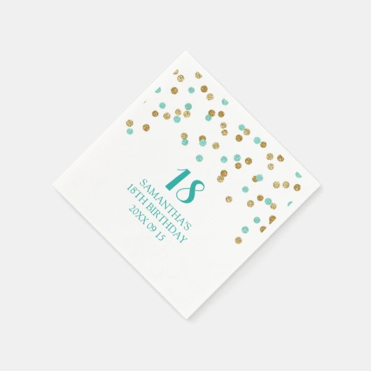 Aangepaste 18e Verjaardag Napkin Gold Tuquoise Con Servet (Hoek)