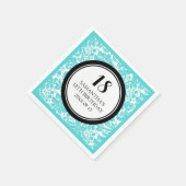 Aangepaste 18e verjaardag servet Aqua Black Damask (Hoek)