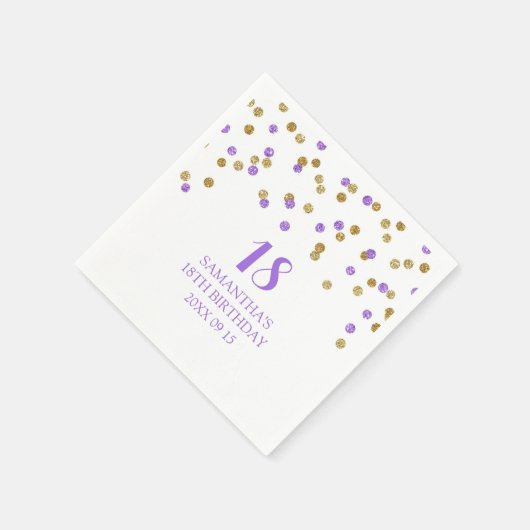 Aangepaste 18e Verjaardag Servet Goud Paarse Confe (Hoek)