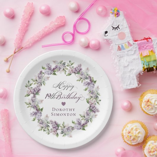 Aangepaste 19 Verjaardag Paarse Lila lentebloem Papieren Bordje (Feest)