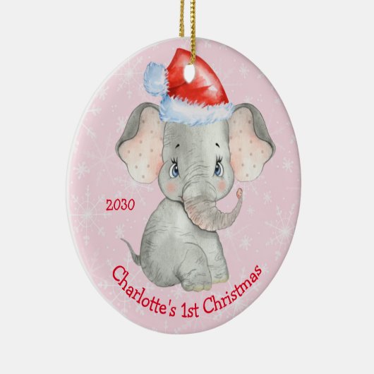 Aangepaste 1e kerstbaby meisje Roze Keramisch Ornament (Rechts)