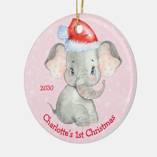 Aangepaste 1e kerstbaby meisje Roze Keramisch Ornament (Links)