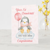 Aangepaste 1e kleinkind baby Penguin Kaart (Gele Bloem)