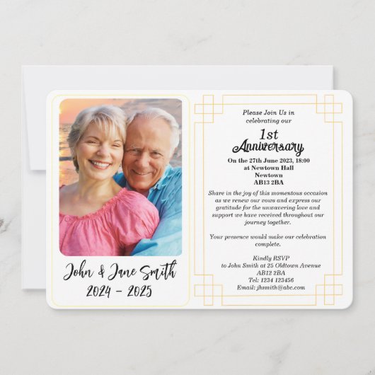 Aangepaste 1e papieren bruiloft Jubileum uitnodigi Feestdagenkaart (Voorkant)