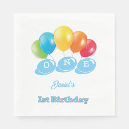 Aangepaste 1e verjaardag Baby Blue Boy's Name Part Servet